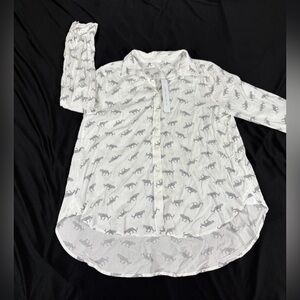 NWT Jane And Delancey Women White Leopard Print Long Sleeve Button Up Top XL